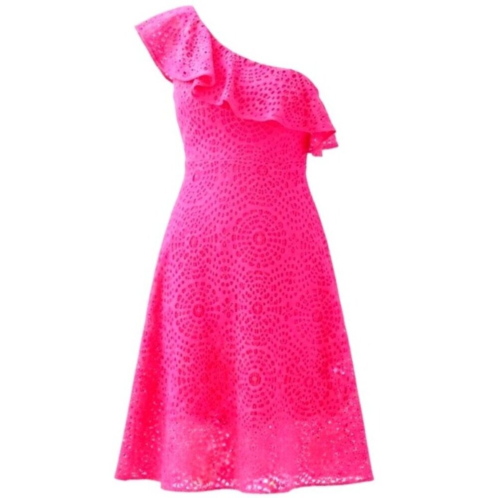 Lilly Pulitzer Size 2 Callisto One Shoulder Terry Lace Dress Pink Cosmo